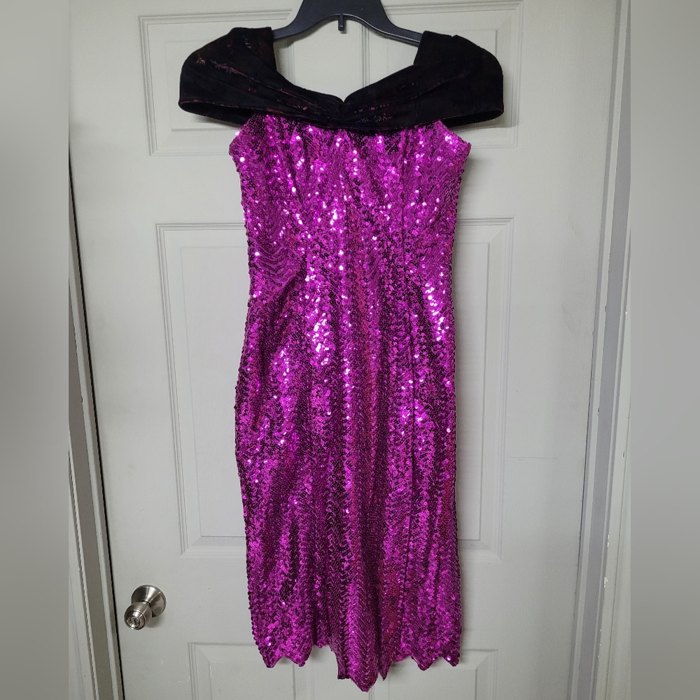 Fuschia Sequin Dress Black Floral Print Velvet Shawl Pattern